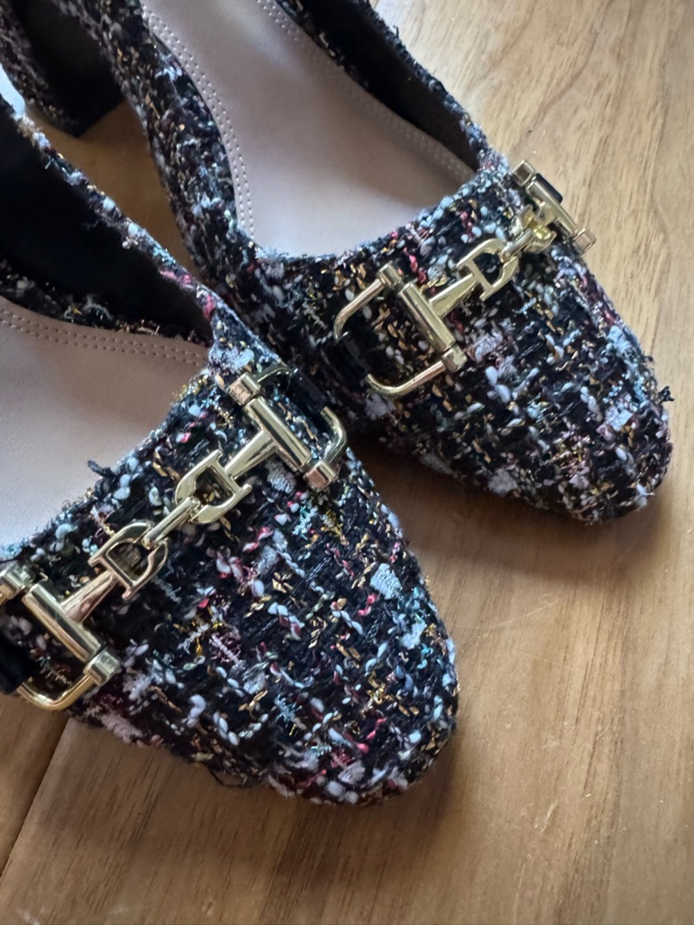 NWT DUNE Choices Chain-Embellished Tweed Slingback Heeled Courts Sz 36/6 - Picture 11 of 13